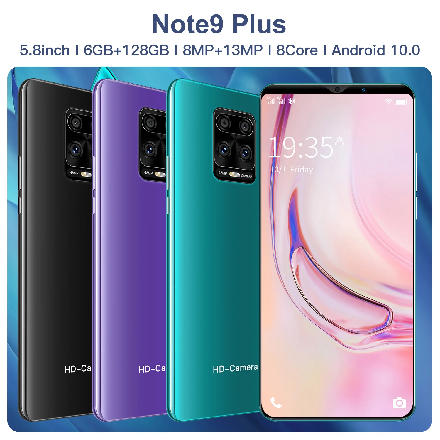 

Note9 Plus Professional Global Version 5G Dual SIM Dual Standby Android 4800mAh Face Recognition 5.8 Inch Phone