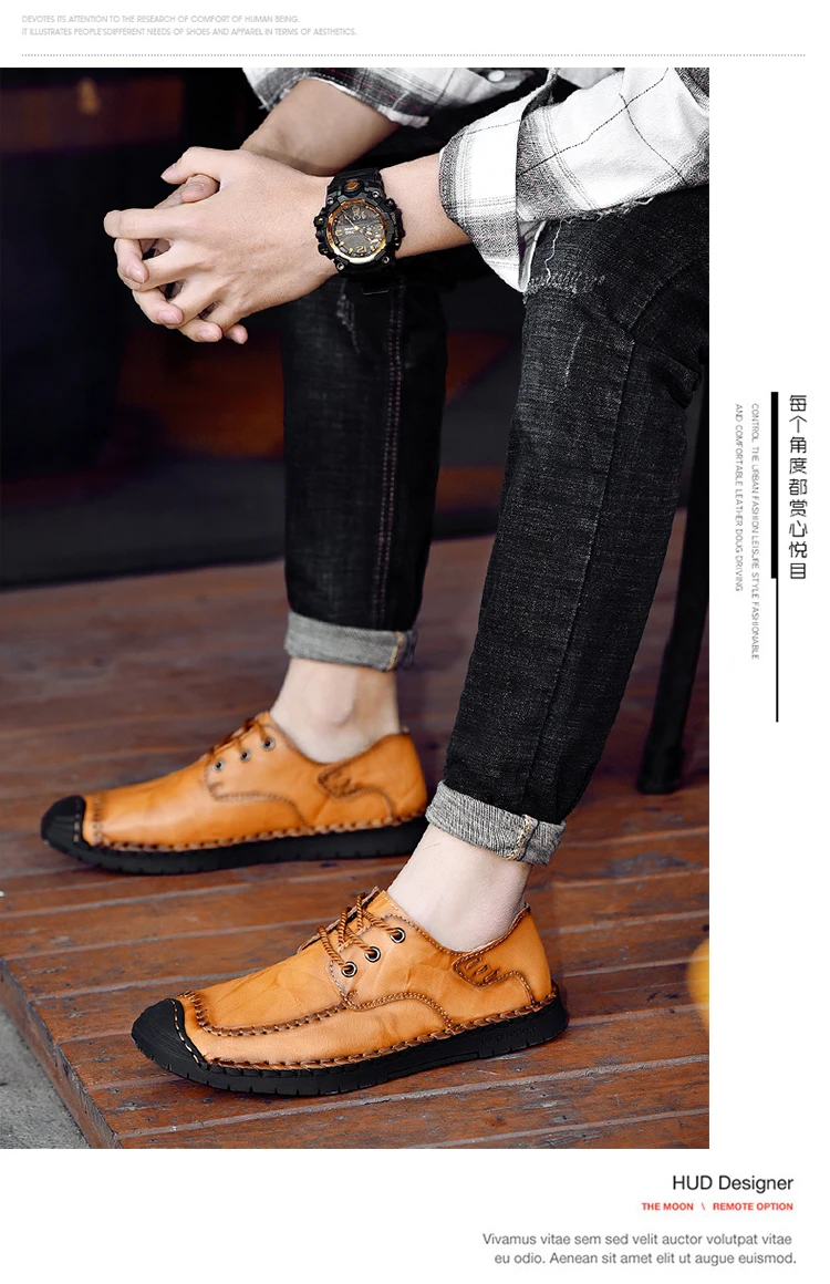 Hot Sale Leather Men Flats Shoes Hand Sewing Men Oxfords Zapatos Hombres Trendy Men Leather Lace Up Shoes High Quality Moccasins
