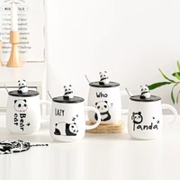 cartoon panda mug ceramic coffee cup with lid spoon household water cup breakfast protein powder cup cute gift mug for friends