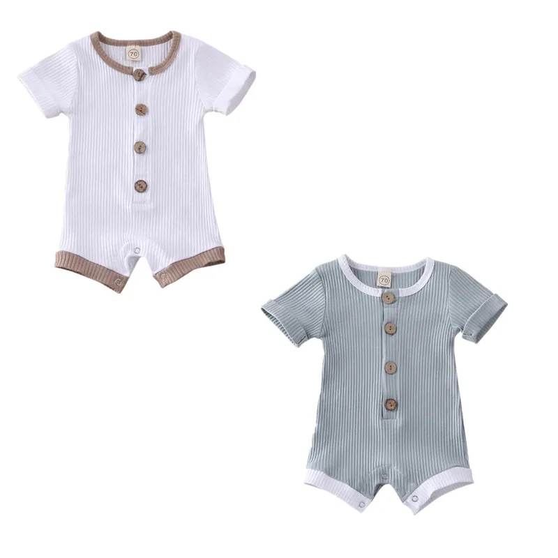 

Newborn Baby Summer Children's Clothing Infant Baby Boys Girls Clothes Ribbed Solid Romper Jumpsuit Short Sleeve Outfits, 0-18 M