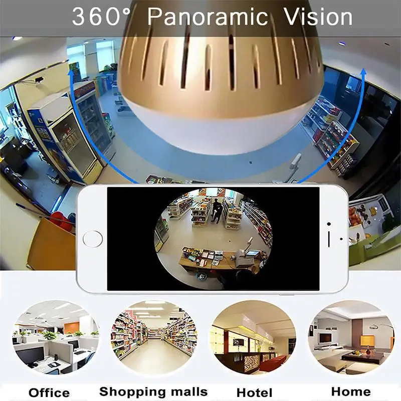 1080P HD 360 панорамная Wifi IP камера светильник лампа домашняя камера безопасности