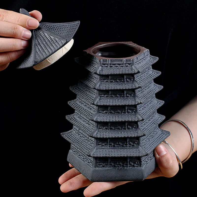 Керамический контейнер для чая с фиолетовым песком большой и тонкий хранения