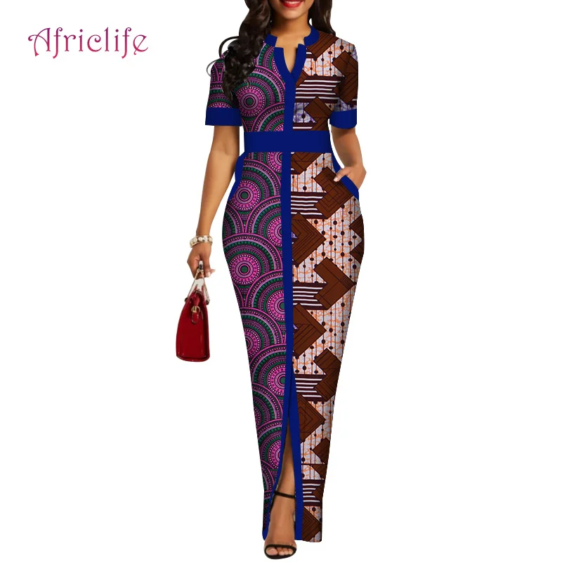 Женское длинное платье с V-образным вырезом тонкая летняя африканская одежда для