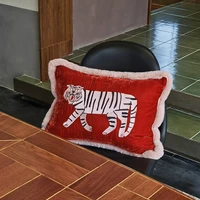 2022 cushion cover decorative pillow case vintage velvet animal collection white tiger embroidery sofa bedding coussin