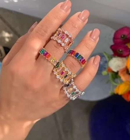 Женское Обручальное кольцо с радужным фианитом зеленое синее красное | Украшения