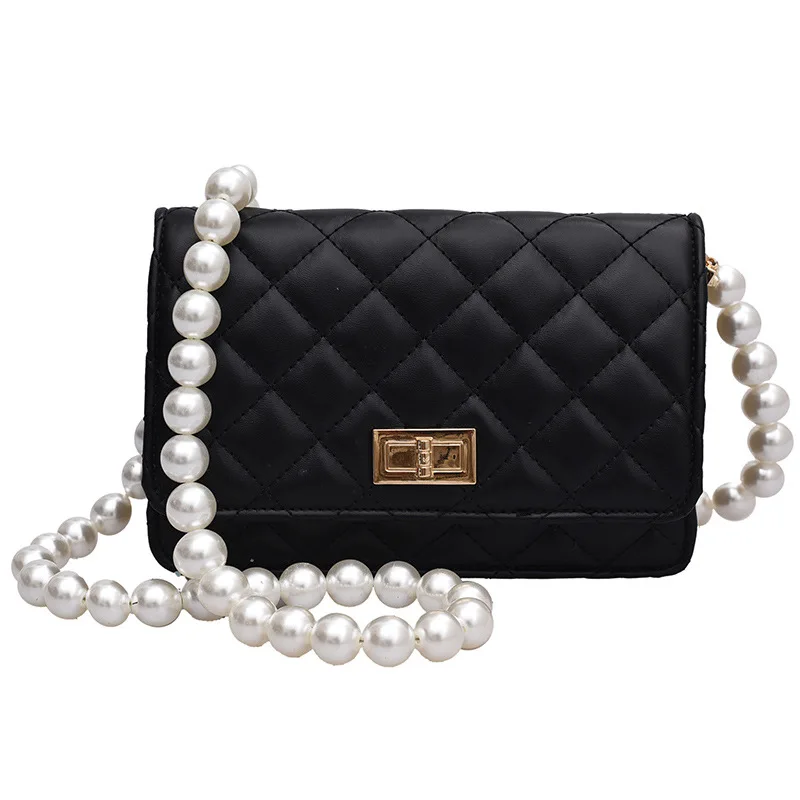 

2021 Luxury Brand Famous Women's Bag Designer Classic Plaid Single Pearl Chain Shoulder Messenger Bag Leather Women's Handbag