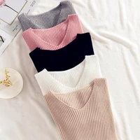 2021 basic v neck solid autumn winter sweater pullover women female knitted sweaters slim long sleeve chic jumpers top cheap