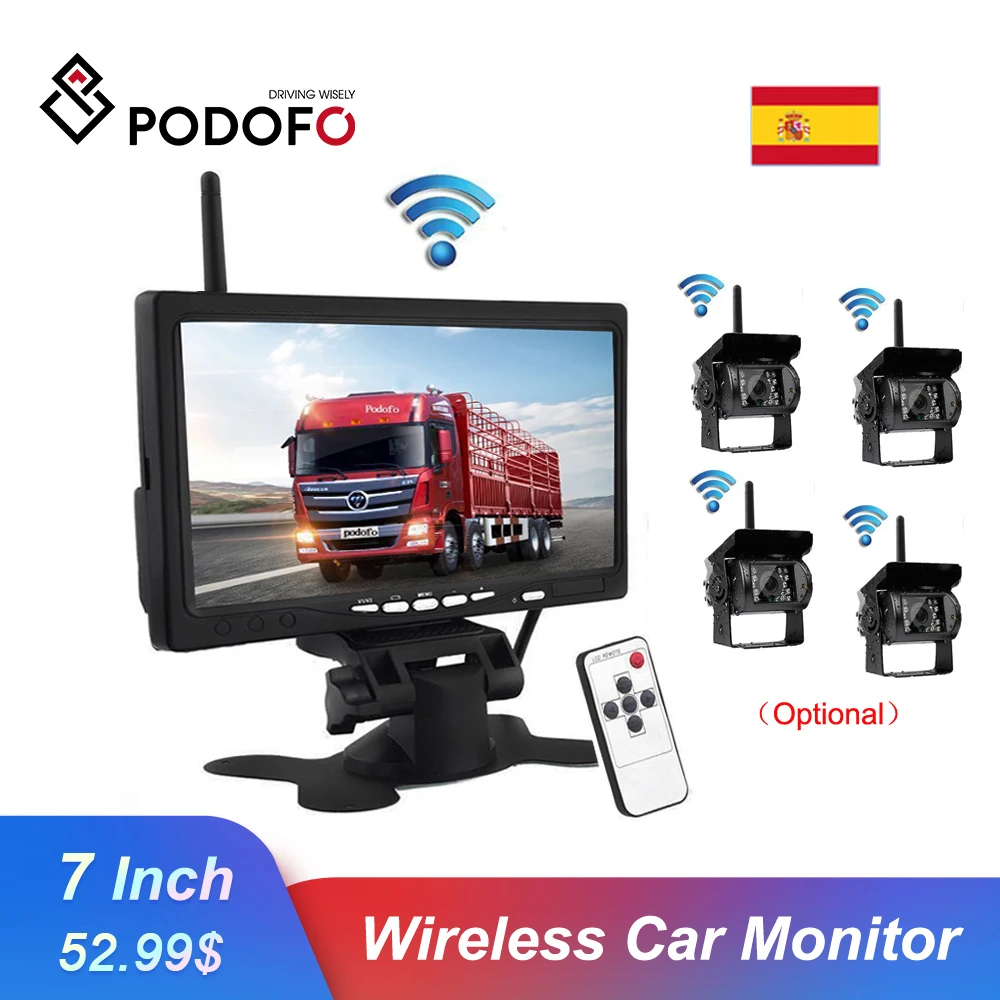 Podofo 7 &quotБеспроводной автомобильный монитор HD Дисплей Водонепроницаемый