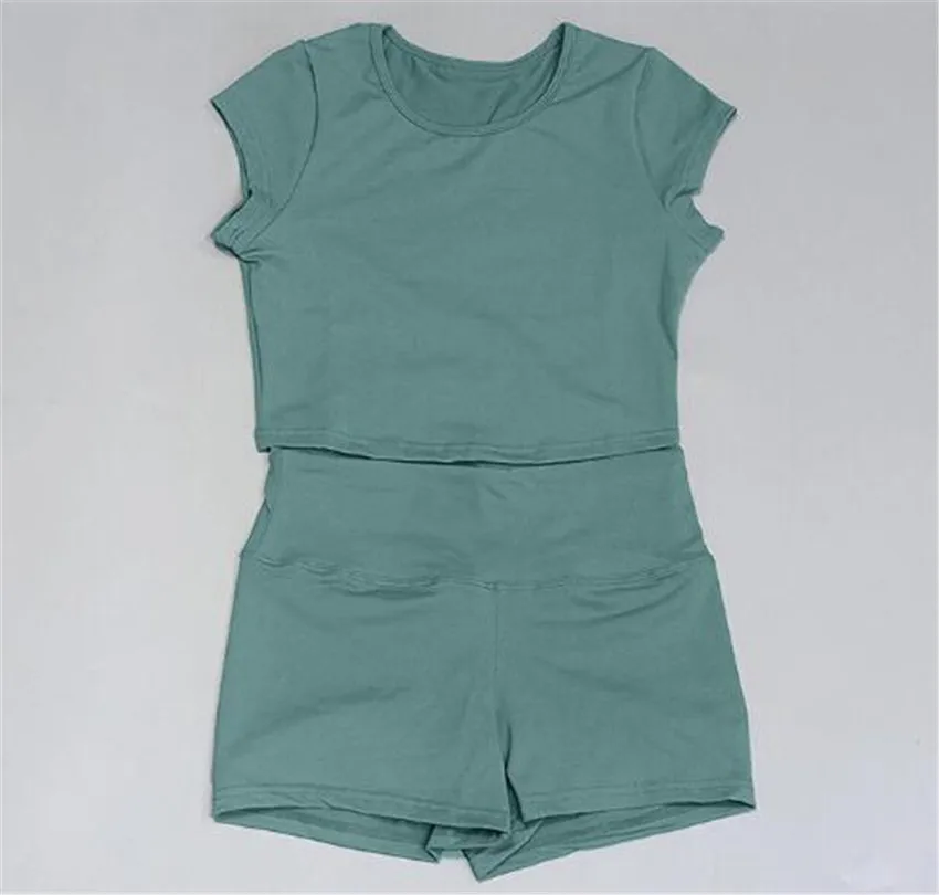 XS-XL, Женский комплект для йоги, 2 шт., короткий рукав, топ, футболка, шорты, пуш-ап, леггинсы, для спортзала, фитнеса, бега, спортивный костюм - Цвет: CB1060 green