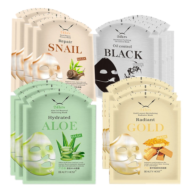 

Facial Mask Skin Care Brighten Whitening Hydrating Anti Aging Oil Control Gold Aloe Snail Binchotan Face Sheet Mask Cosmetics