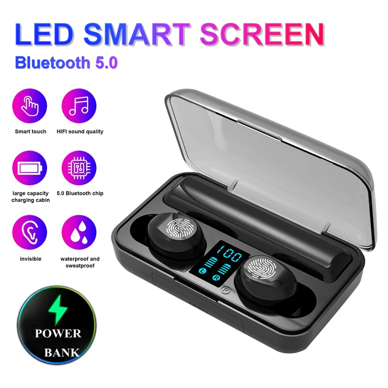 Bluetooth 5,0, наушники, 8D, стерео, беспроводные наушники, спортивные, водонепроницаемые, Handsfree, наушники, гарнитура с 2000 мАч, внешний аккумулятор