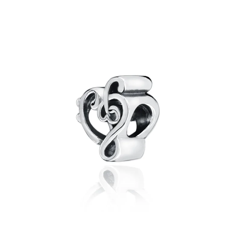 Реальный цвет серебра талисман сердце скрипичный ключ Шарм Браслеты с