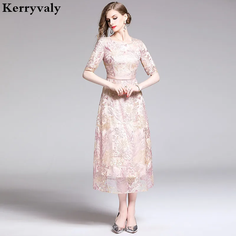 Летние сетчатые розовые вышитые платья Robe Femme Ete 2021 женские миди вечерние платье