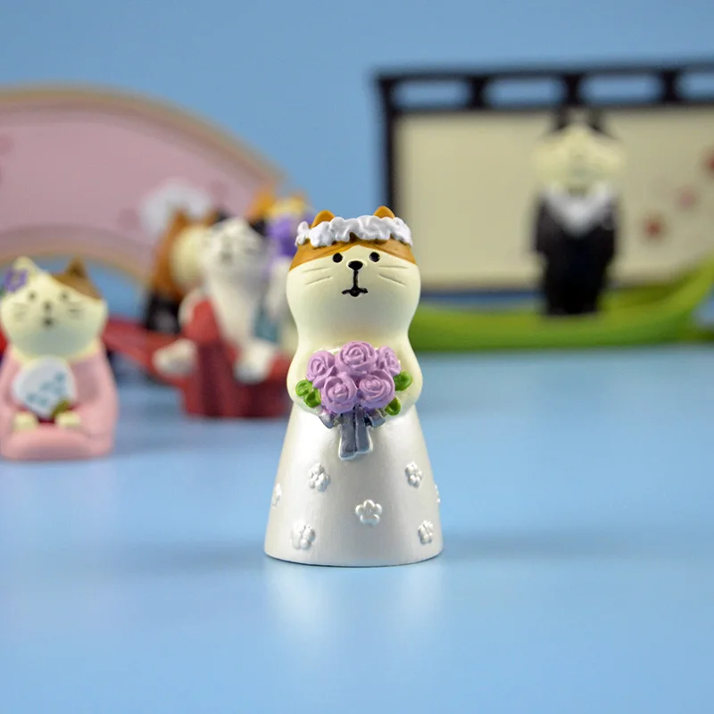 Японский каваи мультфильм Maneki neko талисман Шиба ину кролик Королевское свадебное украшение семья вечерние sakura экран миниатюрная фигурка - Цвет: cat bride