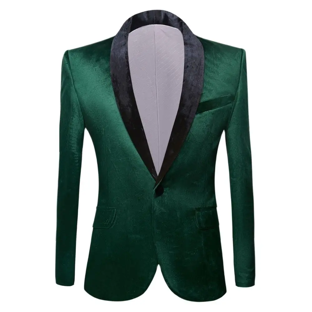 

2021 Men's Green Purple Pink Blue Gold Red Black Velvet Fashion Suit Jacket Wedding Groom Stage Singer Prom Slim Fit Blazers