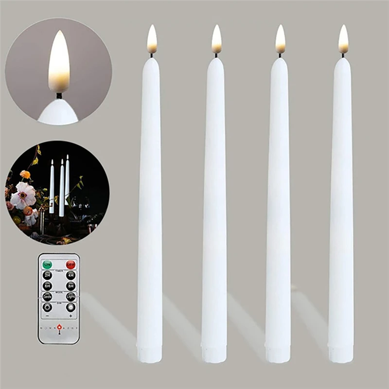 

4PCS Warm White Flickering Remote LED Candles Plastic Flameless Long Pole Taper Wax Lamp for Dinner Party Christmas Table Decor