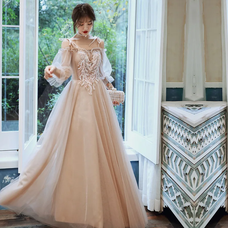 

Evening Dress 2021 New Prom Boat Neck No A-line Short Floor Long Tulle Sexy Strap Simple Party Dress Robe De Soiree