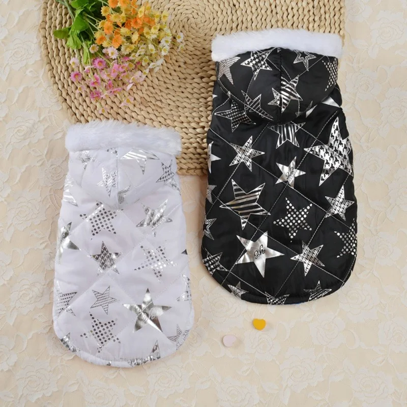 

Winter Dog Clothes Pet Sliver Stars Printed Coat For Small Warm Down Jacket Hoodies Clothing For Puppy Chihuahua