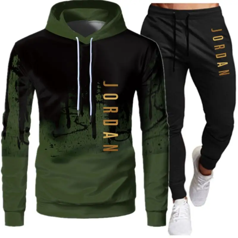 

Suit Sportswear Men's Fall/winter Hooded Sweatshirt Drawstring Suit Sportswear 2021 Men's Suit Set Two-piece Casual