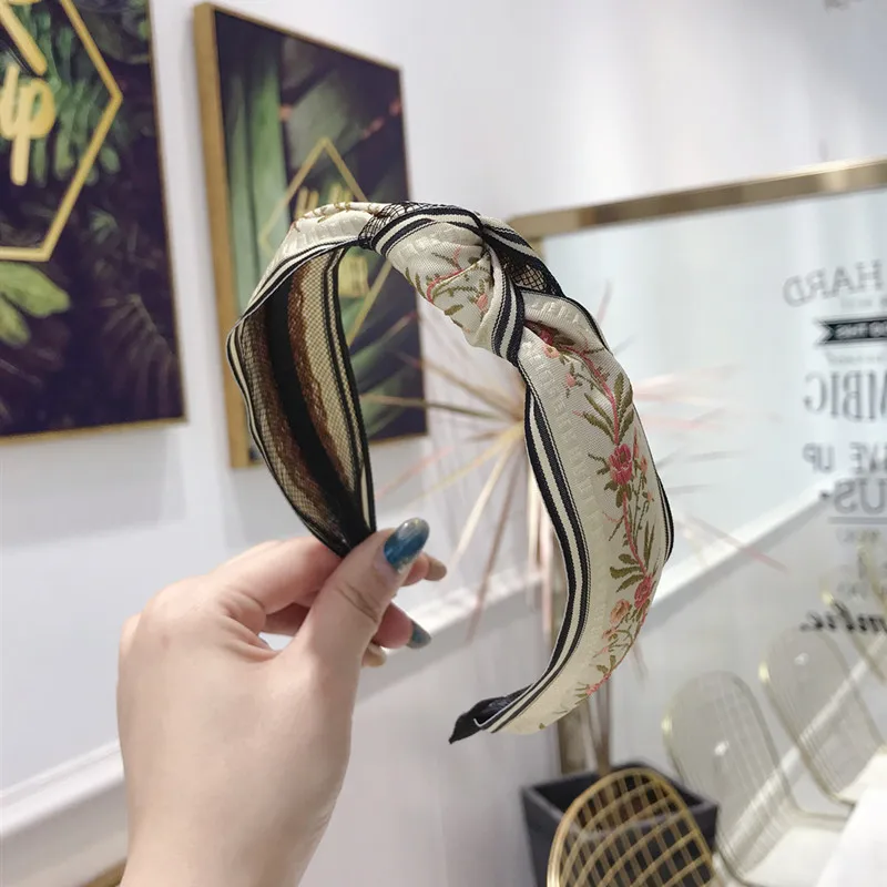 Корейская Цветочная вышивка узелковые повязки для волос Разноцветные