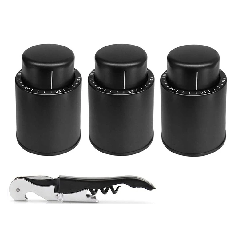 

4 Pcs Wine Stopper And Bottle Opener,Reusable Vacuum Wine Stopper With Date Markers,Champagne Stopper For Vacuum Seal