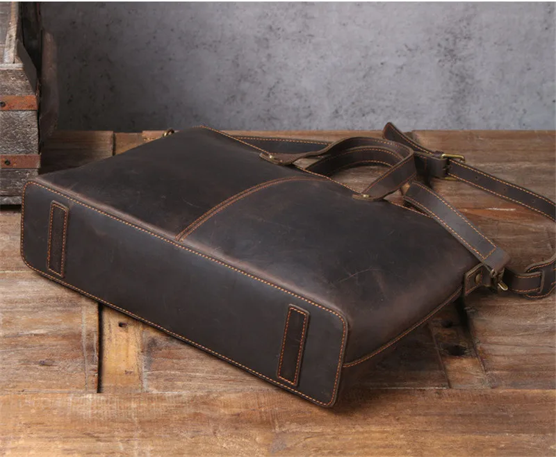 Simple retro men's genuine leather portable briefcase first layer cowhide large-capacity one-shoulder messenger computer bag