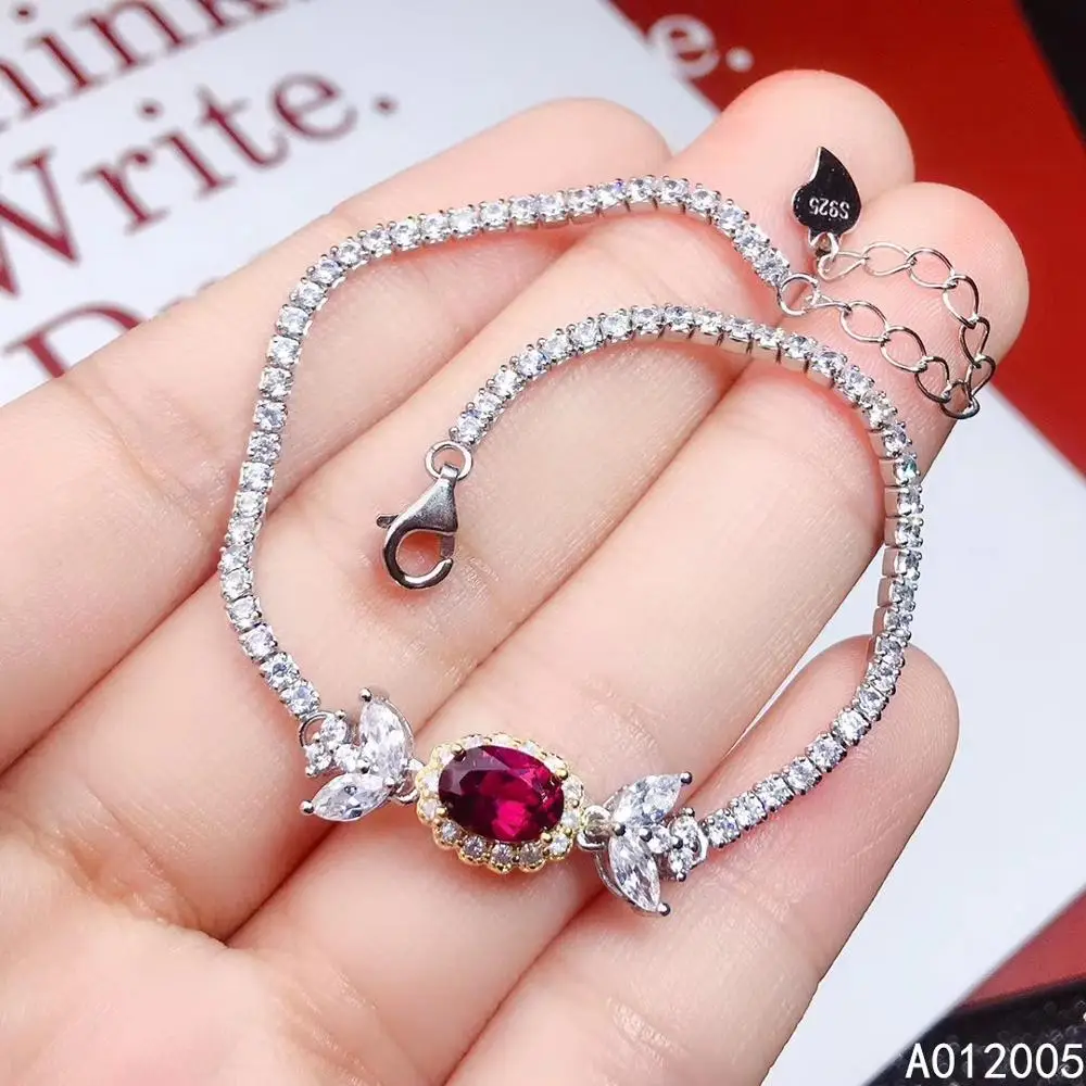 KJJEAXCMY Fine Jewelry 925 Sterling Silver inlaid gemstone garnet women hand bracelet trendy support test hot selling