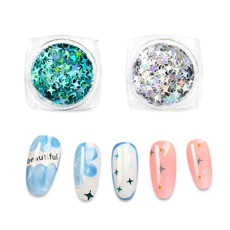

Holographic Star Heart Nail Glitter Micro Laser Star Flakes 3D Silver Gold Polish Manicure Nail Decoration Sequins For Nail