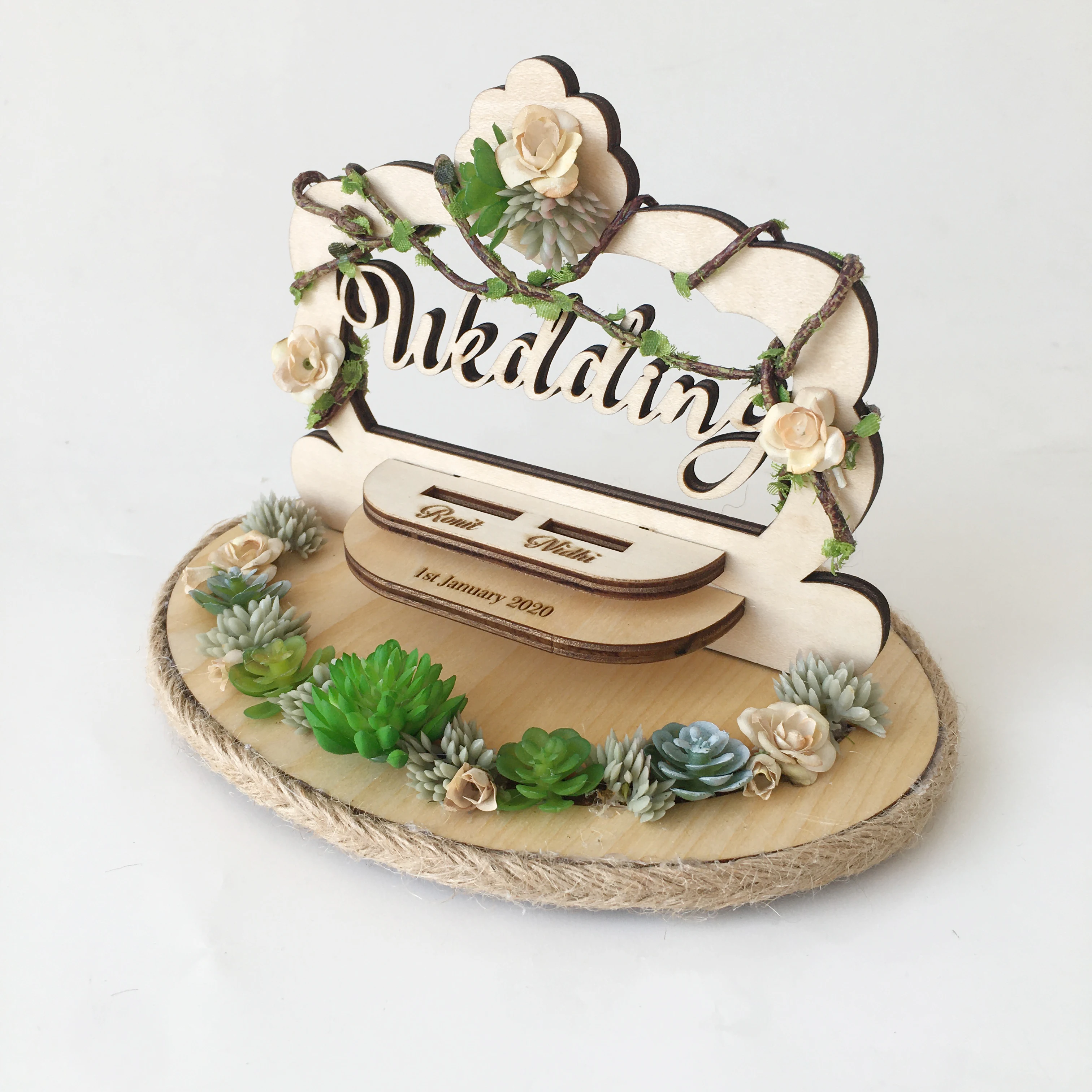 On sale custom name Anniversary Engagement rings bearer pillow wood wedding flower rustic ring box