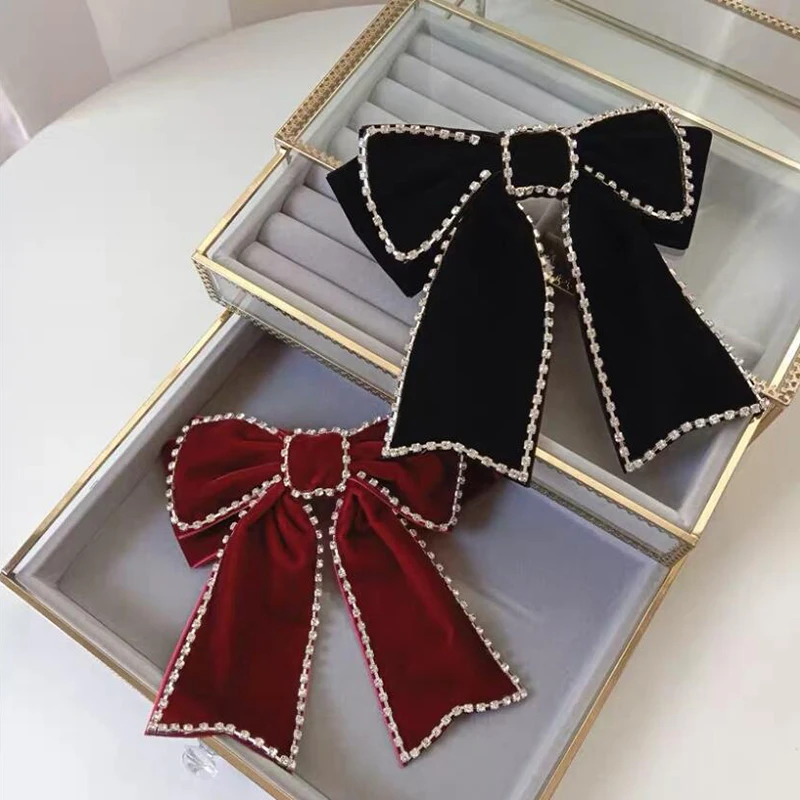 

Elegant Fabric Ribbon Velvet Bow Hairpins Hair Clips Barrettes Adult Crystal Hairgrips Korean Headpiece Girls Hair Accessories