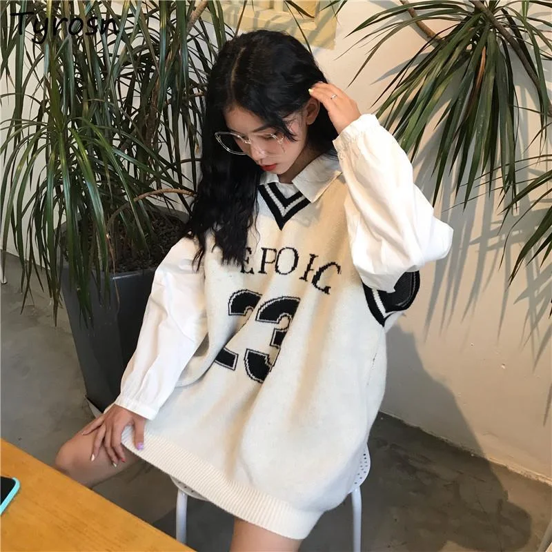 

Sweater Vest Women Patchwork Loose Fashion All-match Chic Students Casual Streetwear Elegant Female Fall Sleeveless Tops Simple
