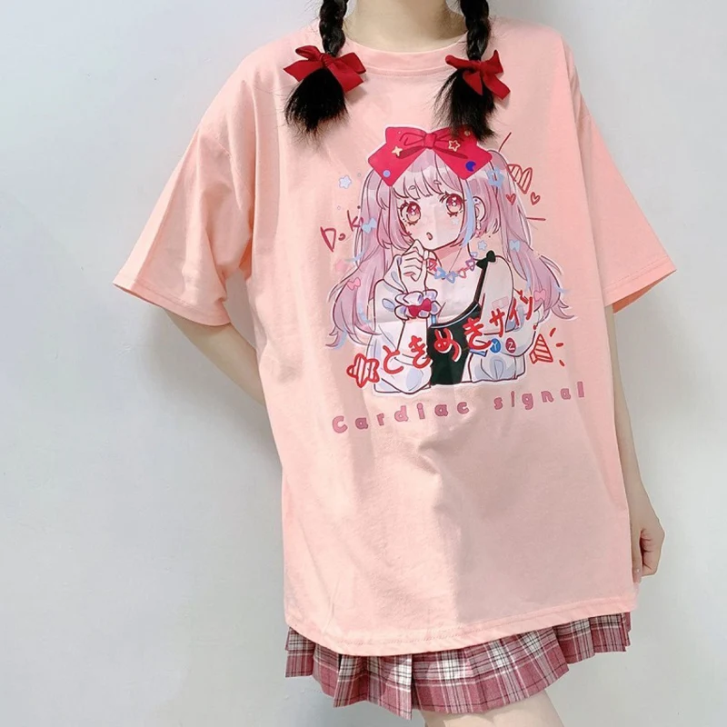 

Summer short-sleeved female soft girl Japanese comic girl print loose T-shirt top women's t-shirt Oversized t-shirt vintage y2k