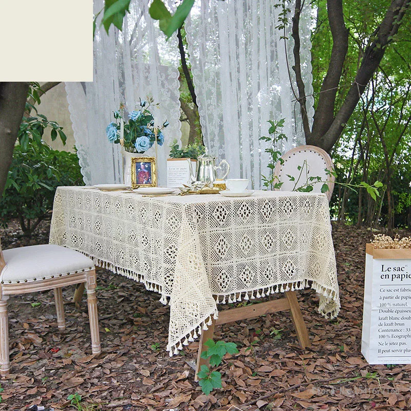 

Скатерть кружевная во французском стиле, Плетеный крючком прикроватный столик, покрывало для холодильника, скатерть в американском пасторальном стиле