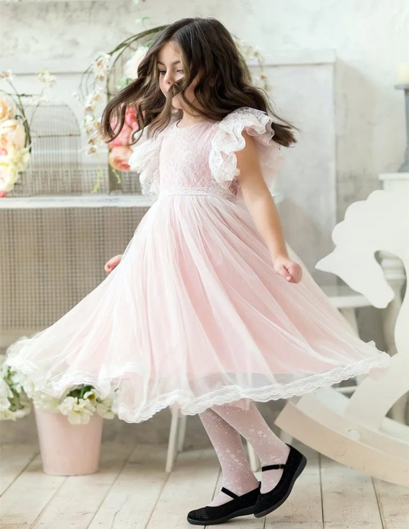 Цветочные платья для девочек Тюлевое платье с пушистым поясом бусинами