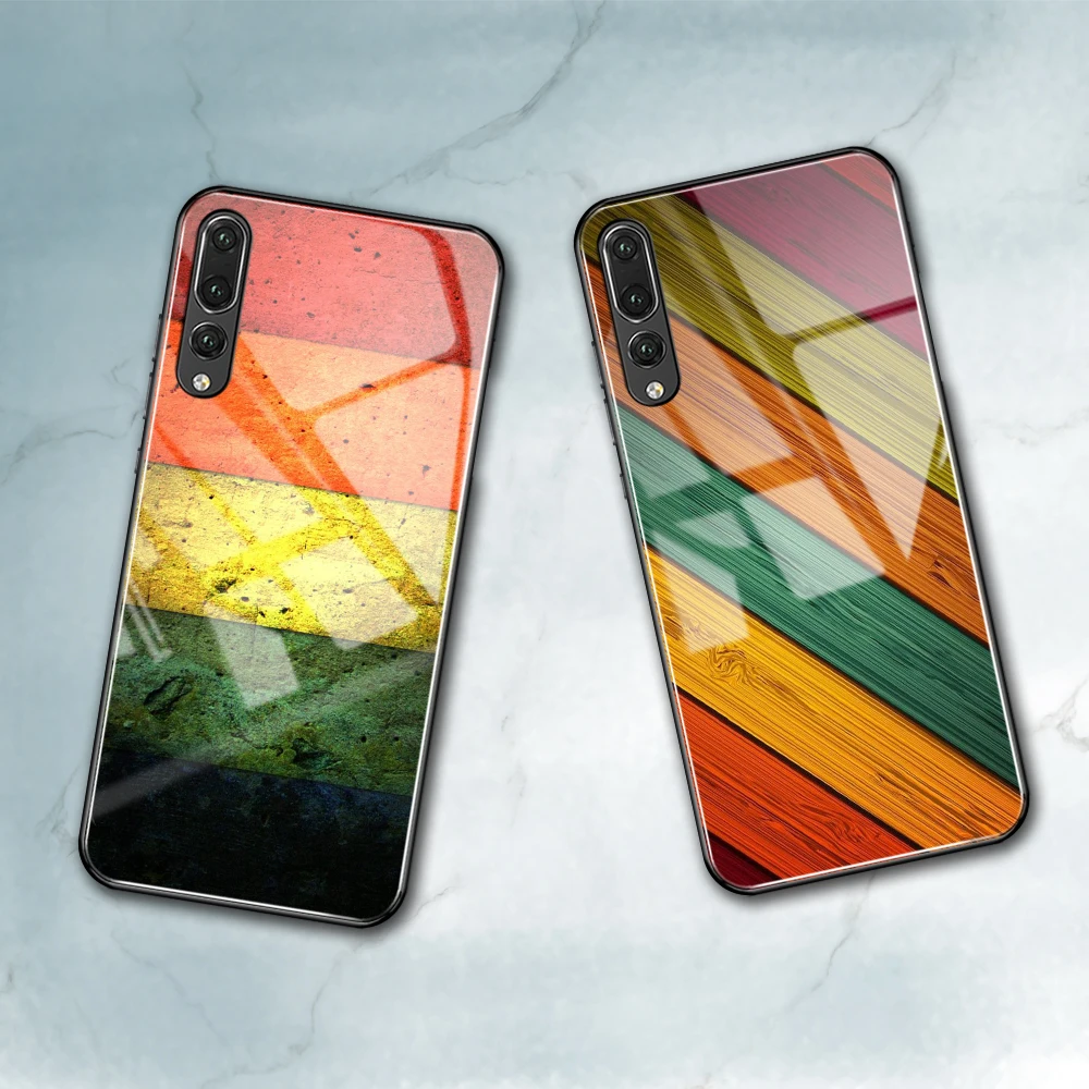 Чехол для Huawei P20 цветные полоски стеклянный чехол Mate 9 10 Pro P10 Honor V9 V10 Play Nova 3e |