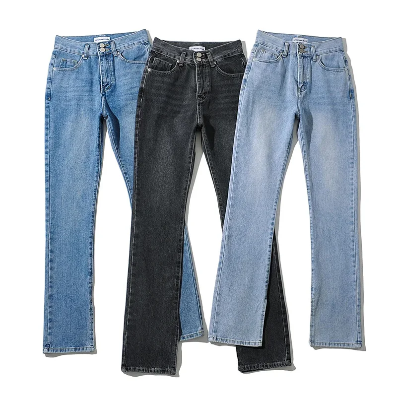 

MosiMolly 2021 Spring Summer Washed Denim Jeans Floor Length Split Denim Pants Women Bottom