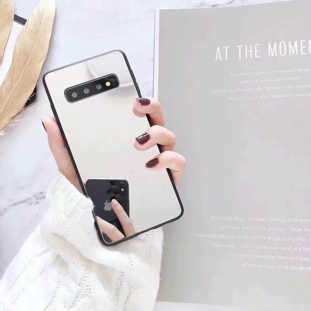 

S20+ Korea Mirror Plated Silver Glass Phone Case For Samsung A51 A71 5G S9PLUS S10 Note20 8/9/10Pro Skinny Shell Body Protection