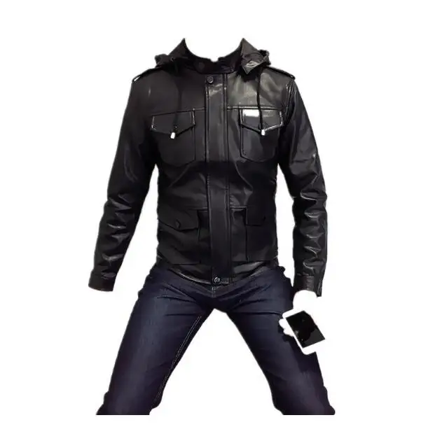 

Men's New 2021 Hooded Spring Jacket Men Long Sleeve Leather Jackets Korean Fashion Casual Skinny Motorcycle Coats M-5XL
