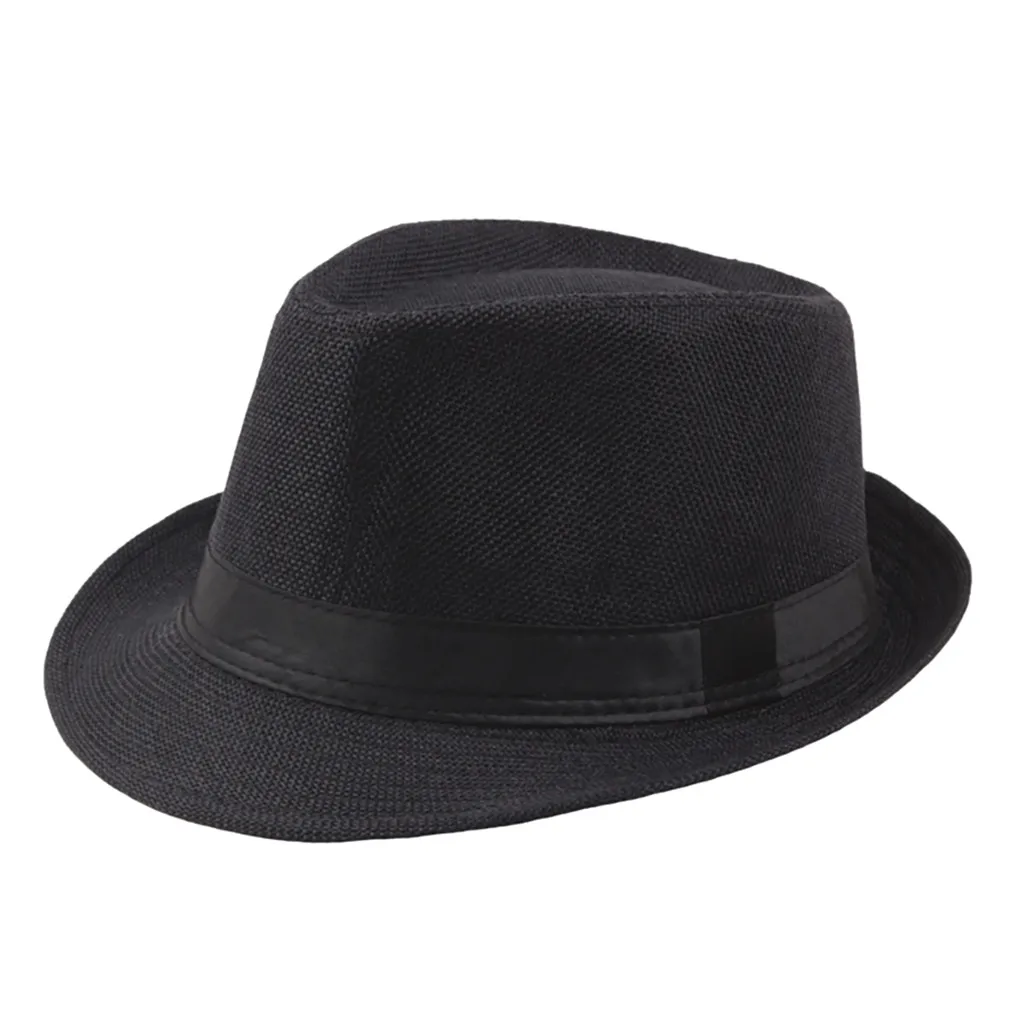 

fashion Jazz Hat for Men's Breathable Linen Top Hat Outdoor Sun Hat Curly Brim Straw summer Hat high quality gorras