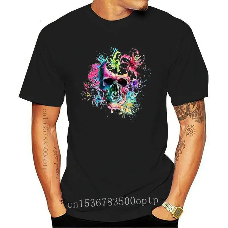 

T Shirt for Women Floral Kawaii Clothing Skull Watercolor Halloween Print Lady T-shirts Female Tee Top Womens Graphic T-Shirt