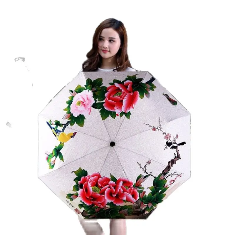 

3 Fold Rain Umbrella Girls Gift Windproof Luxury Foldable Flower UV Protection Summer Sun Umbrella Parasol Women