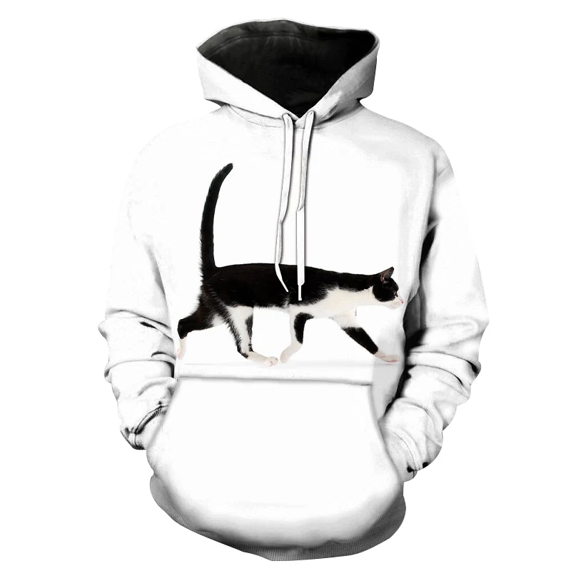 

Толстовки с изображением животных, толстовки с 3D рисунком черного кота, мужские и женские повседневные спортивные толстовки с длинным рука...