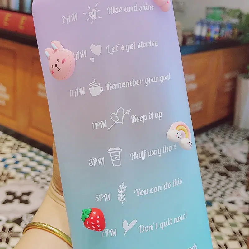 2000 мл кавайная большая бутылка с маркером времени наклейка на соломинку