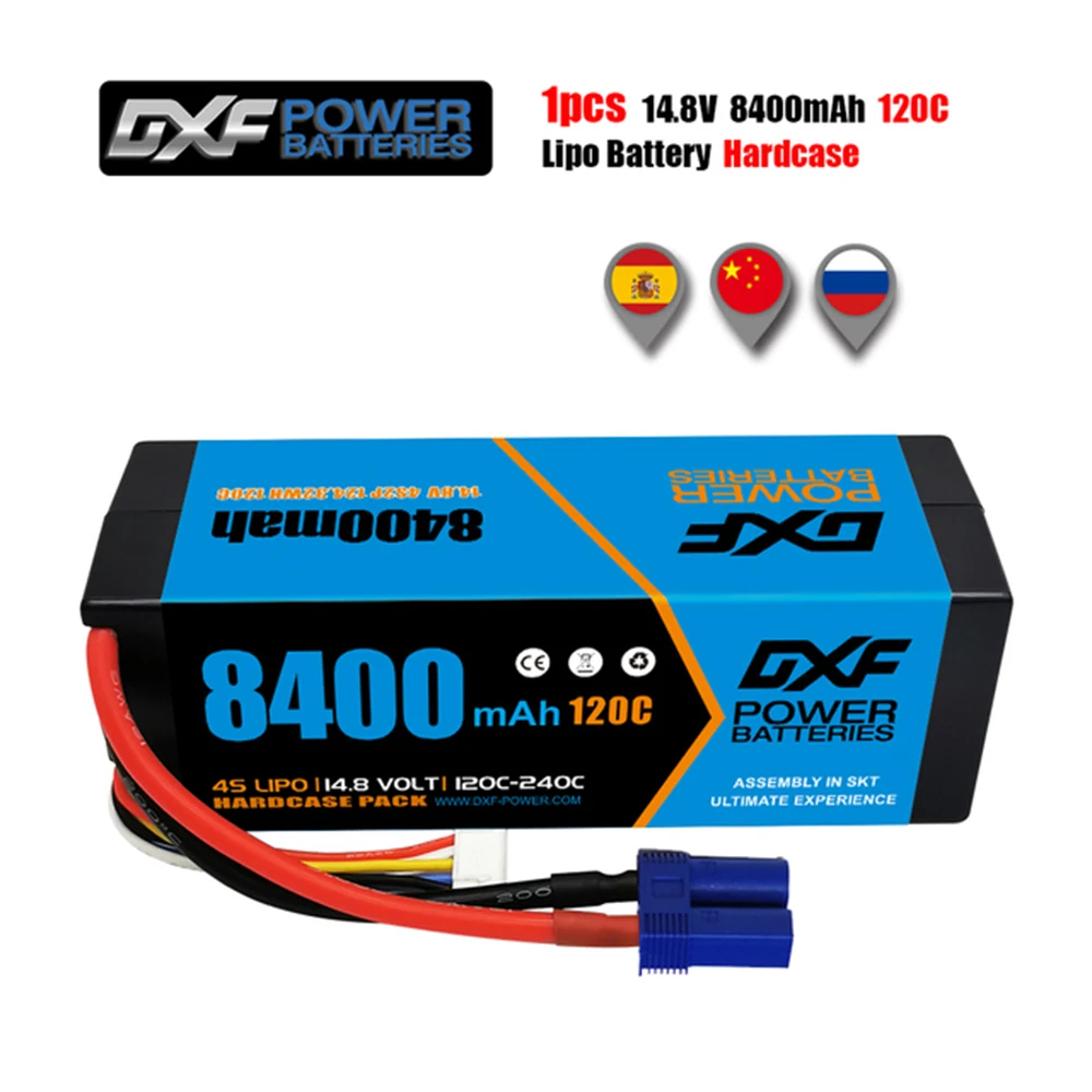 DXF-bater&iacute;a Lipo 2S 3S 4S 7,4 V 11,1 V 14,8 V 5200mAh 6500mAh 6750mAh 7000mAh 8400mAh 50C 60C 100C 120C para coche a control remoto, carcasa dura, 2 uds.-5