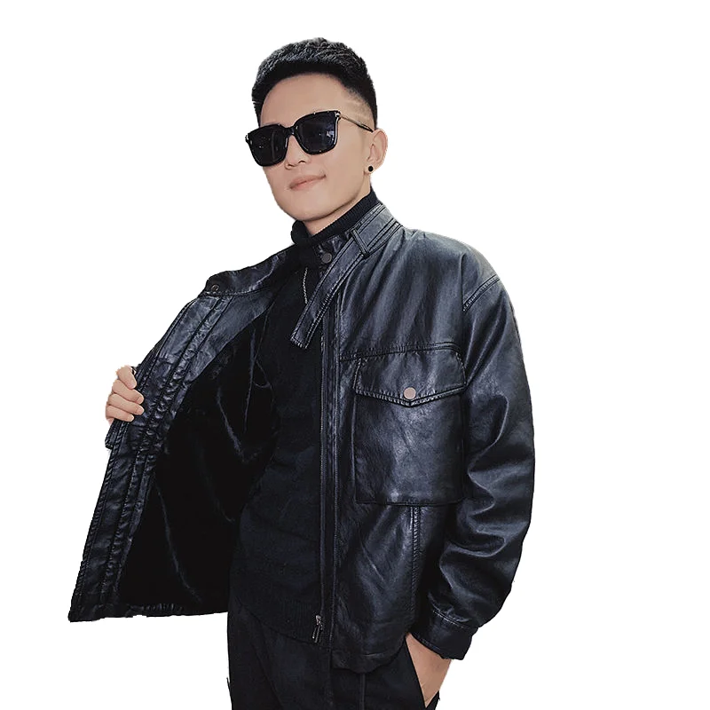 

Winter 2020 New Leather Jacket Short Stand Collar Coat Plush Fur Coat Clothes