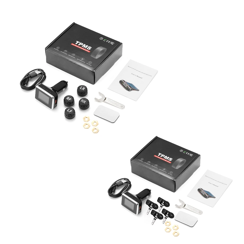 Беспроводной автомобильный датчик давления в шинах TPMS с ЖК-дисплеем USB-Зарядка