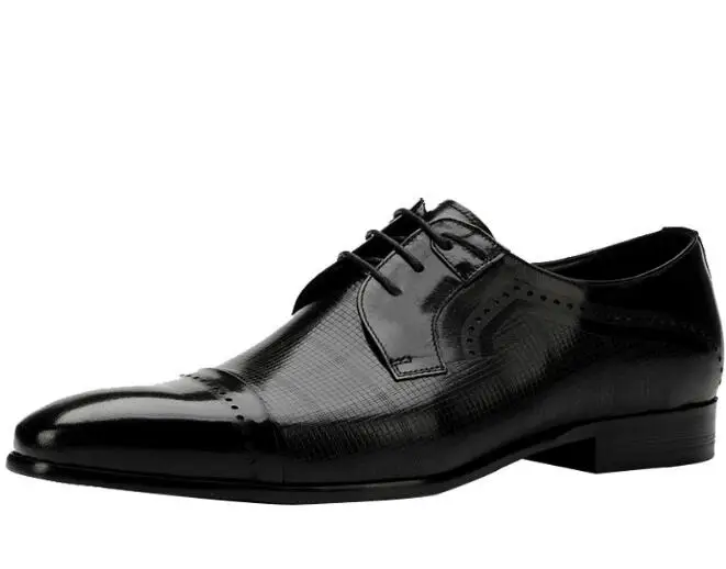 

New Pointed toe Fashion Business Shoes Oxfords Men shoes Genuine Leather Formal Lace up Wedding Men's Shoes
