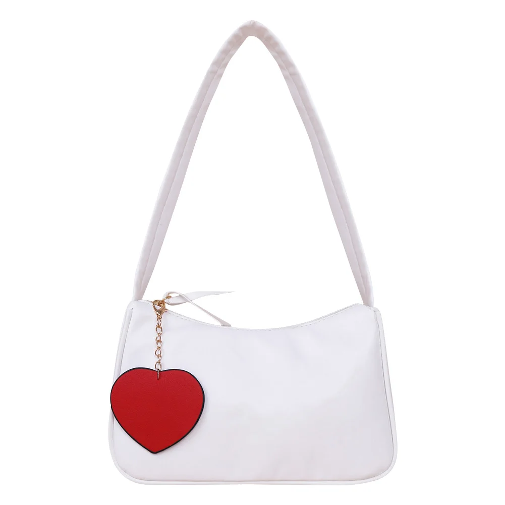 

Fashion Women PU Leather Pure Color Red Heart Pendant Shoulder Underarm Bag Casual Ladies Small Top-handle Handbags Purse