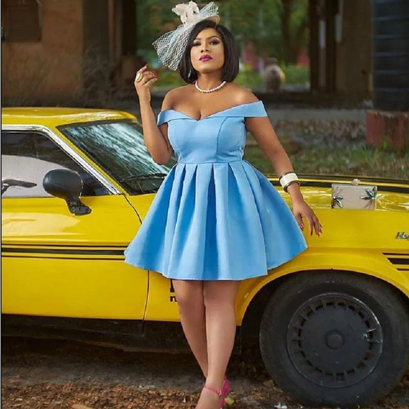 

Недорогое короткое платье для выпускного вечера, ярко-голубое атласное милое платье для выпусквечерние вечера, ТРАПЕЦИЕВИДНОЕ ПЛАТЬЕ ДЛЯ к...