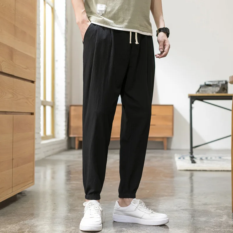 

2021 New Chinese Style Men's Cotton and Linen Casual Trousers Men's Beam Foot Trousers Plus Size Harem Pants Male Bloomers